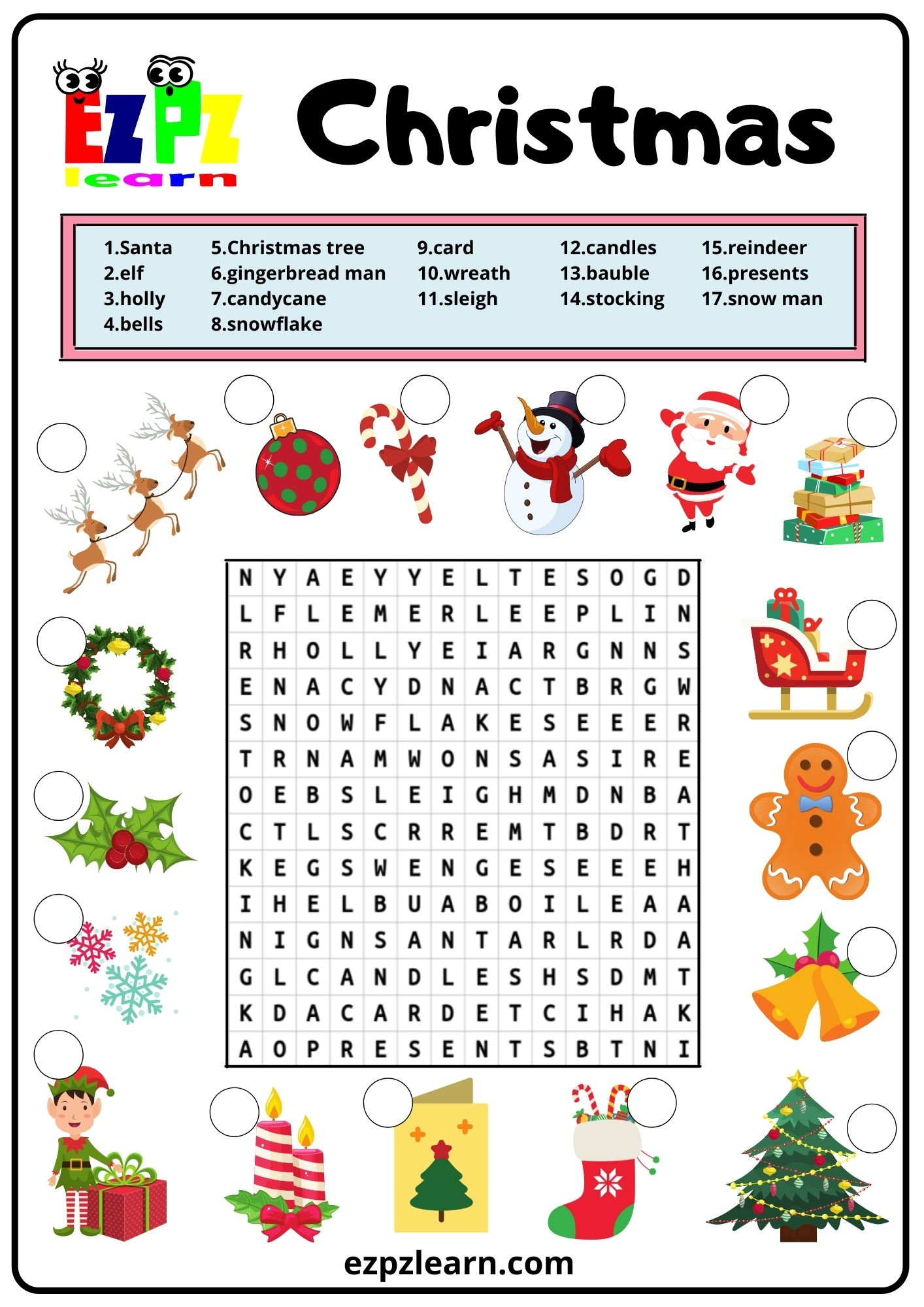 Christmas Word Search 2 - Ezpzlearn for Christmas Word Search Worksheets