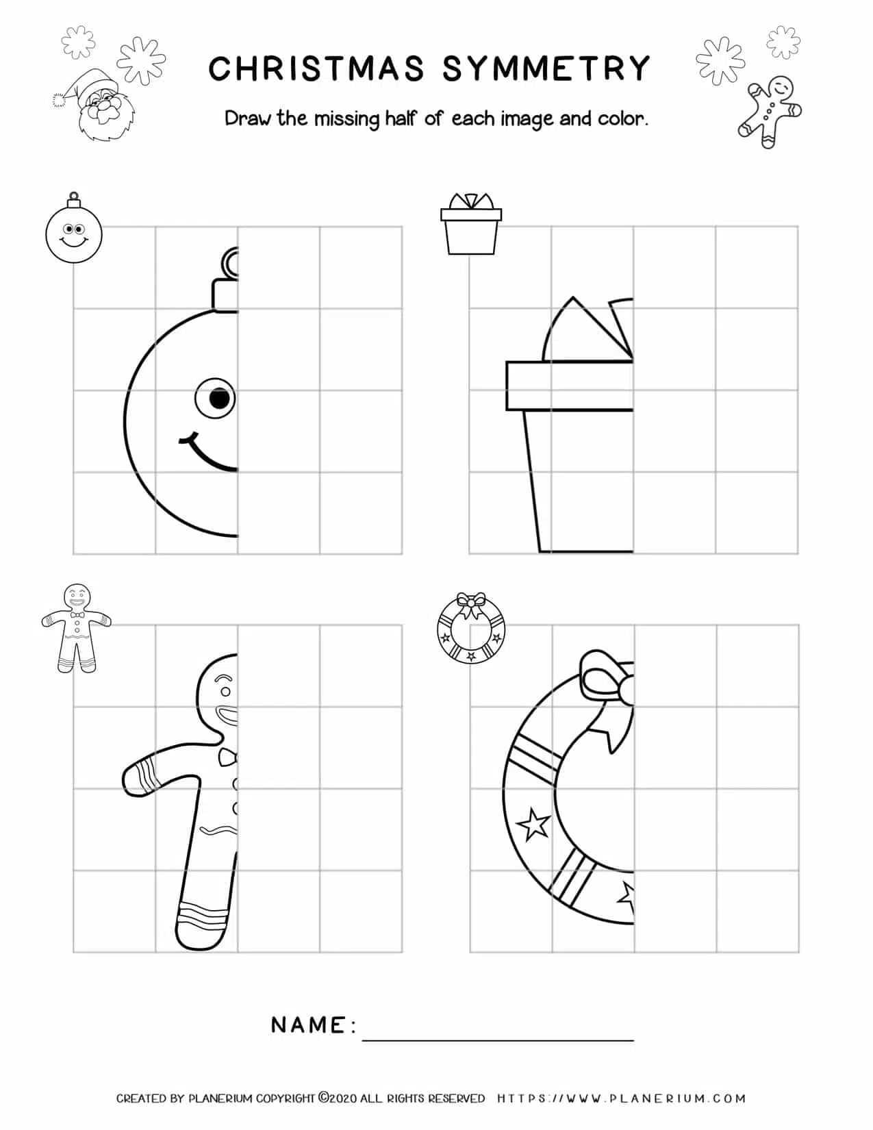 Christmas Worksheet - Symmetry Drawing | Planerium - Worksheets for Free Christmas Symmetry Worksheets