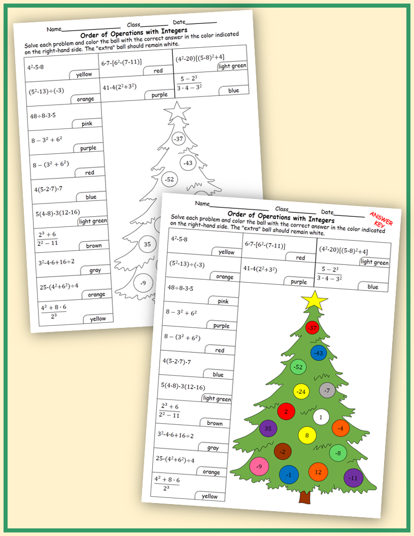 Christmas Worksheets: Order Of Operations With Integers | Teaching with Order Of Operations Christmas Worksheets