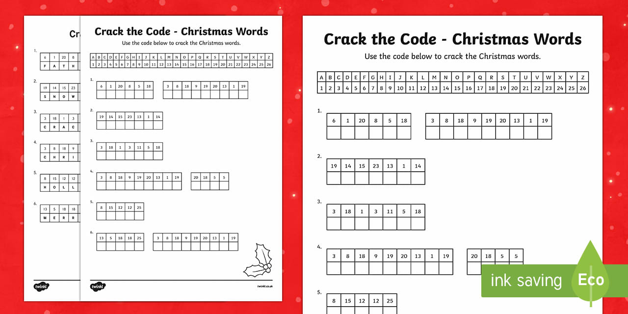 Crack The Code Christmas Words Activity intended for Crack the Code Christmas Worksheets