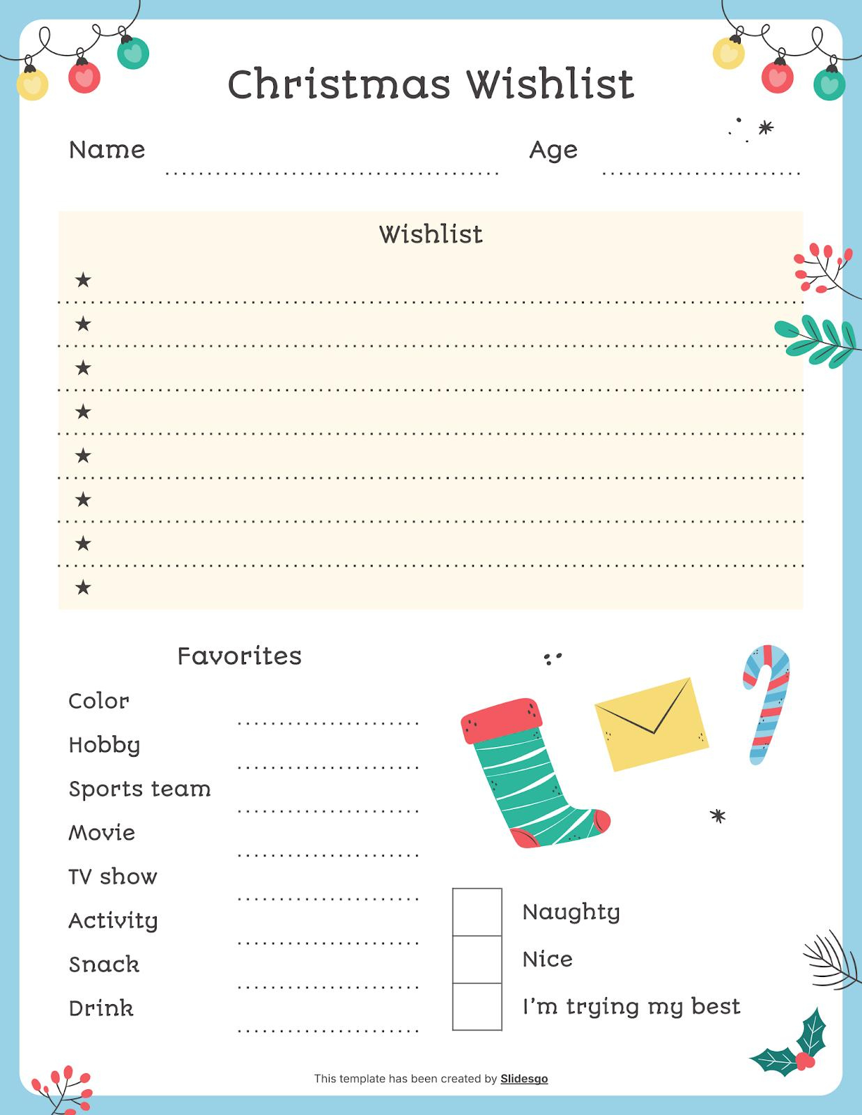 Dear Santa: My Christmas Wishlist Template in Christmas Wish List Worksheets