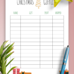 Download Printable Simple Bright Christmas Gift List Pdf In Christmas Gift Planning Worksheets