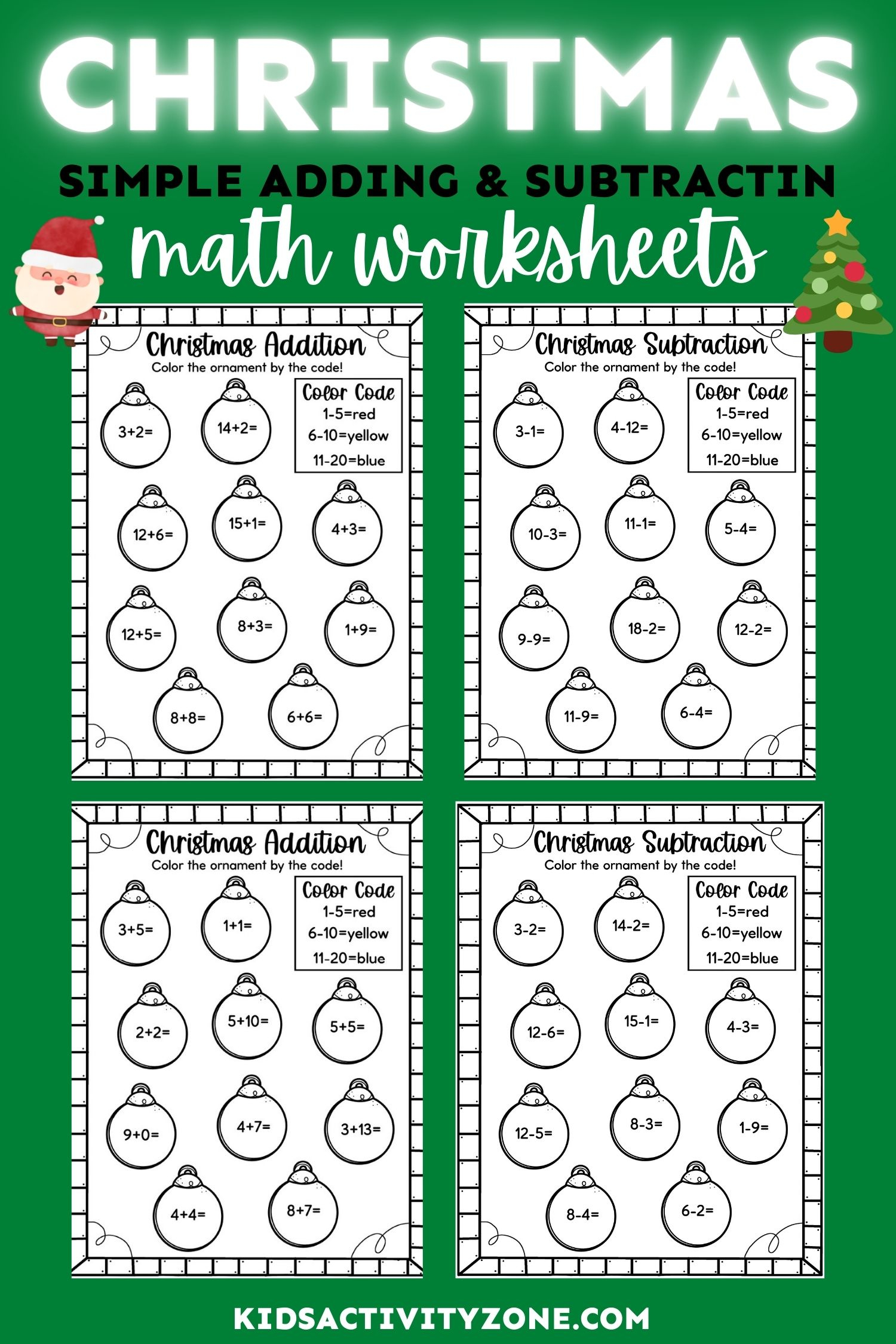 Easy Christmas Math Worksheets - Free! - Kids Activity Zone in Christmas Math Facts Worksheets
