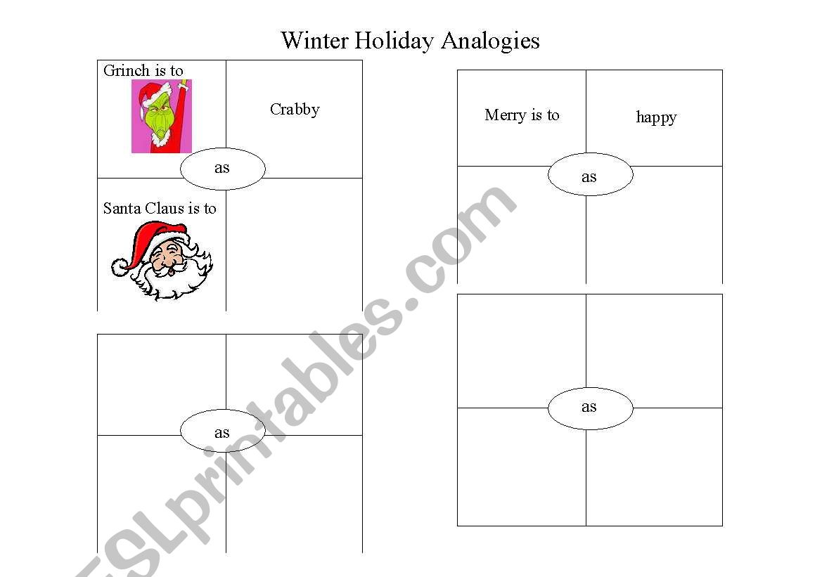 English Worksheets: Christmas Analogies - Worksheets Library with regard to Christmas Analogies Worksheets Answers