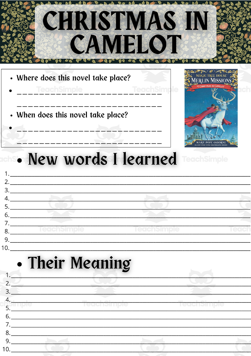 Esl Novel Study Worksheets On Christmas In Camelot - Magic Tree House throughout Christmas in Camelot Worksheets