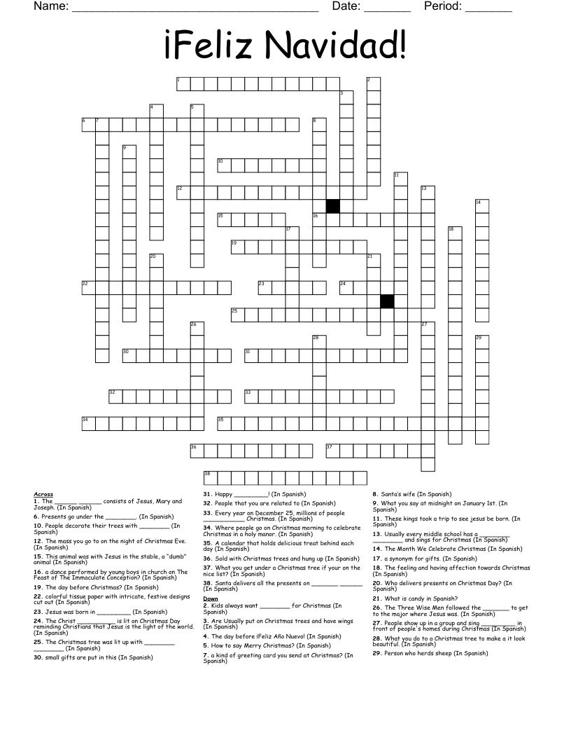 Feliz Navidad! Crossword - Wordmint for Feliz Navidad Christmas In Spanish Speaking Countries Worksheets Answers
