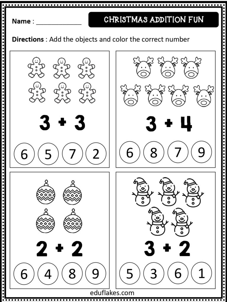 Free Christmas Math Worksheets For Kindergarten - Eduflakes intended for Free Christmas Multiplication Worksheets