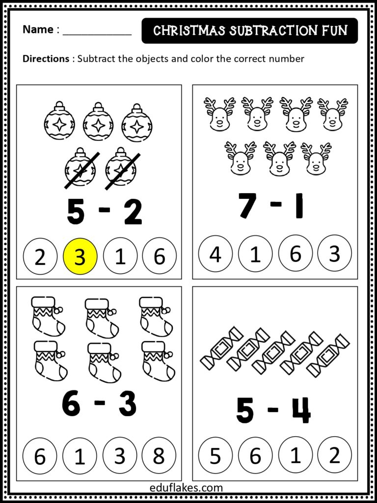 Free Christmas Math Worksheets For Kindergarten - Eduflakes with regard to Free Christmas Subtraction Worksheets