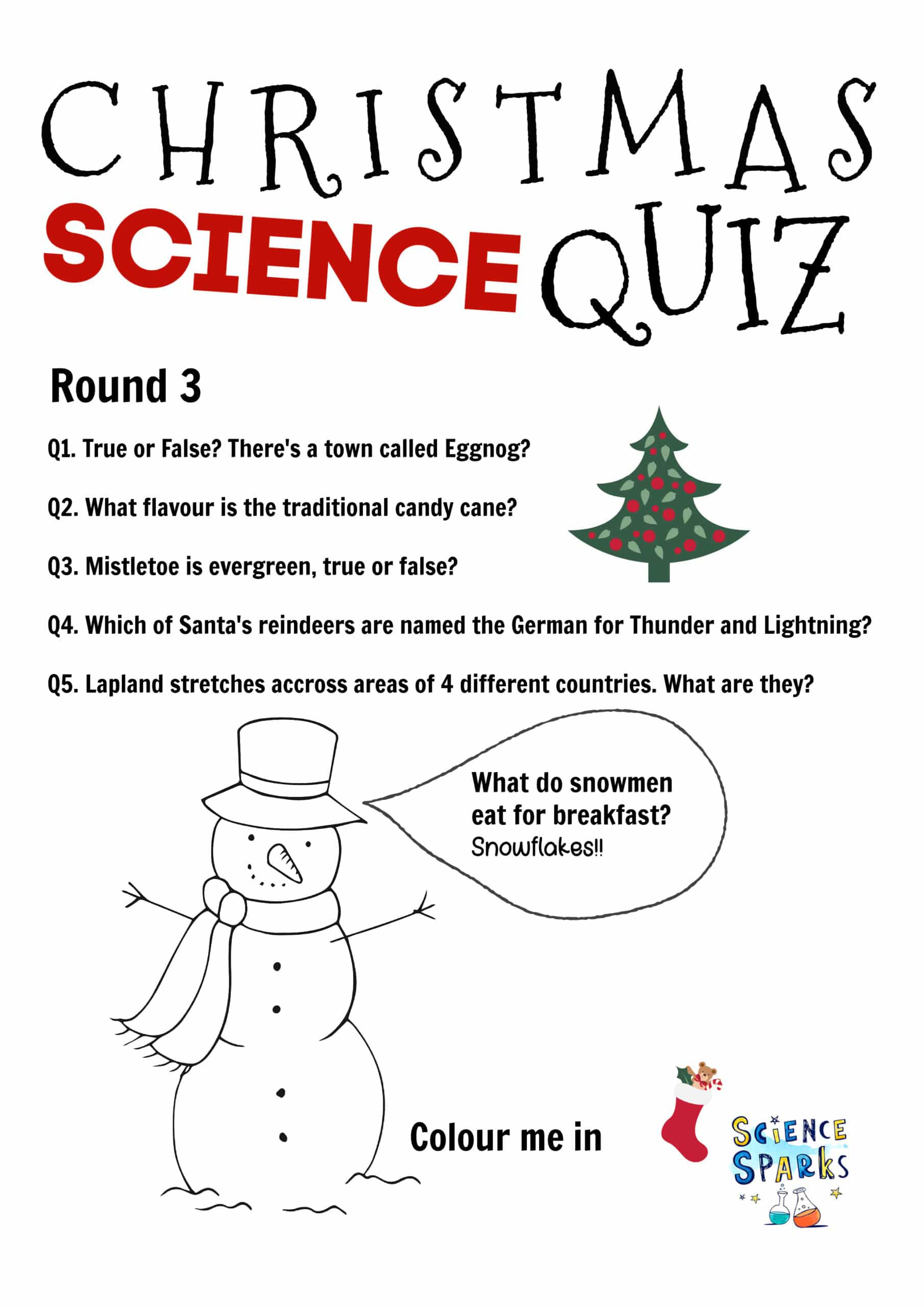 Free Christmas Science Quiz with The Science of Christmas Question Worksheets