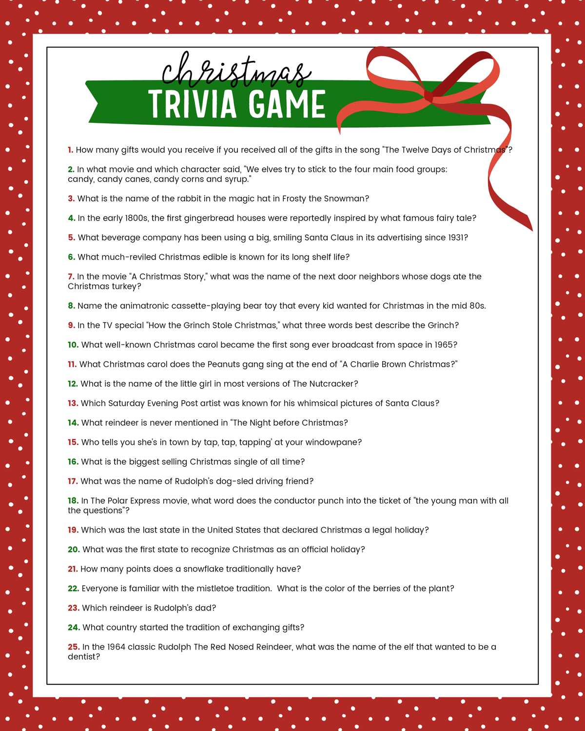 Free Christmas Trivia Printables {Games For The Family!} | Lil&amp;#039; Luna with regard to Christmas Trivia Worksheets
