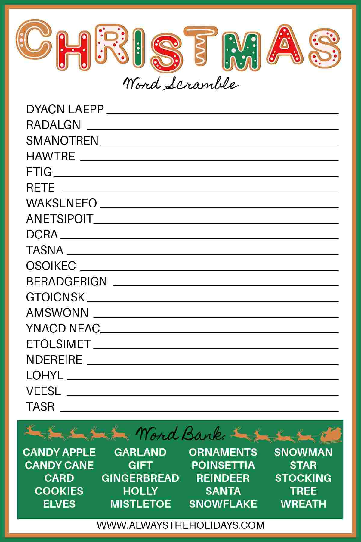 Free Christmas Word Scramble Printable With Answer Key Included with regard to Christmas Word Unscramble Worksheets