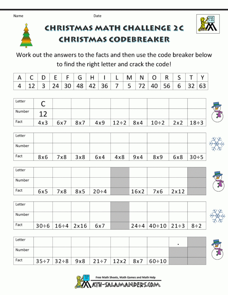 Christmas Worksheets For Middle Schoolers