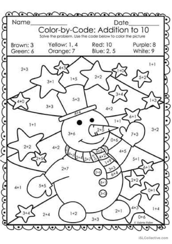 Christmas Color by Number Addition Worksheets
