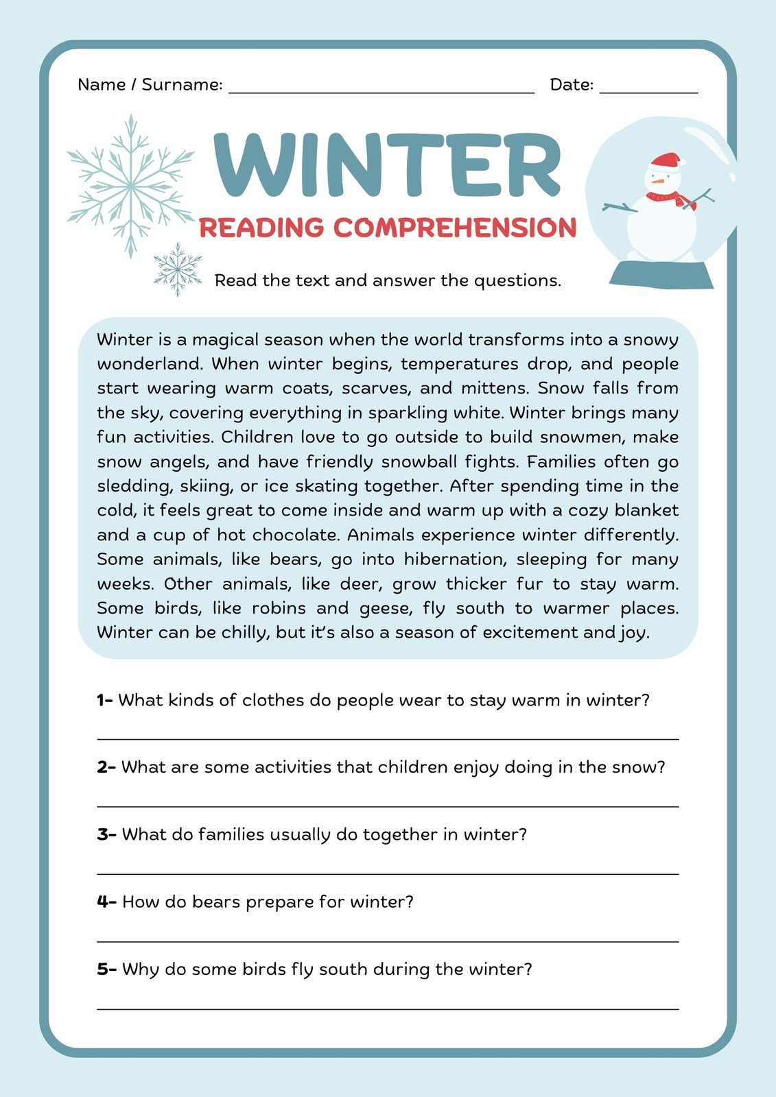 Free Printable 2Nd Grade Reading Worksheet Templates | Canva with Free Christmas Reading Comprehension Worksheets For 2nd Grade