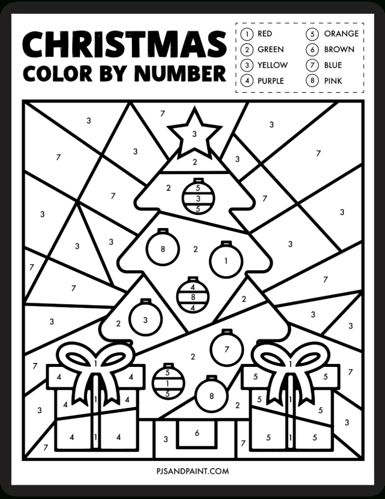 Free Printable Christmas Colornumber Worksheet - Pjs And Paint inside Christmas Color By Number Worksheets