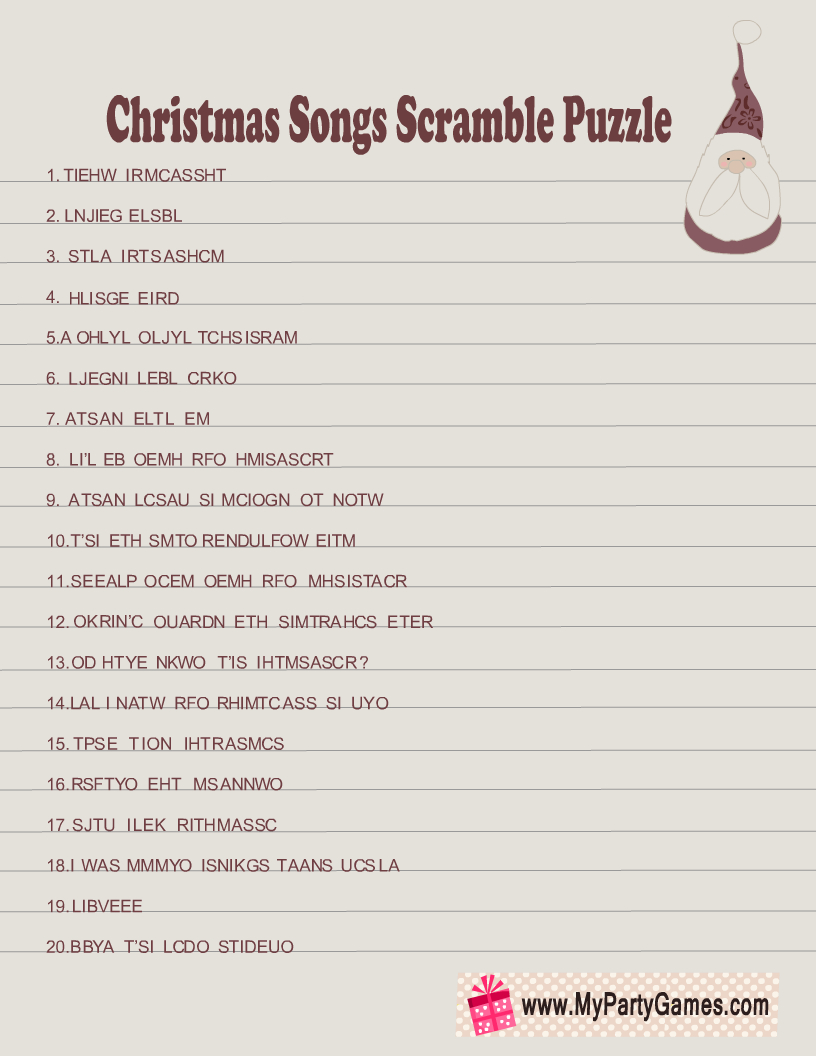 Free Printable Christmas Songs Scramble Puzzle with regard to Christmas Song Riddles Worksheets