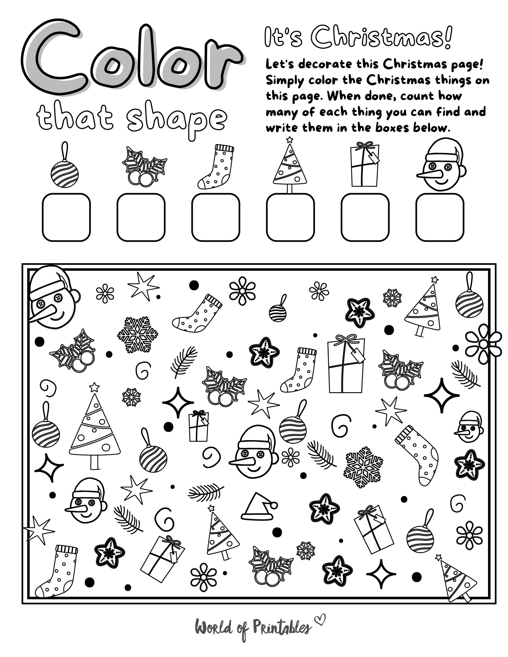Free Printable I Spy Christmas Coloring Page Game - World Of regarding I Spy Worksheets Christmas