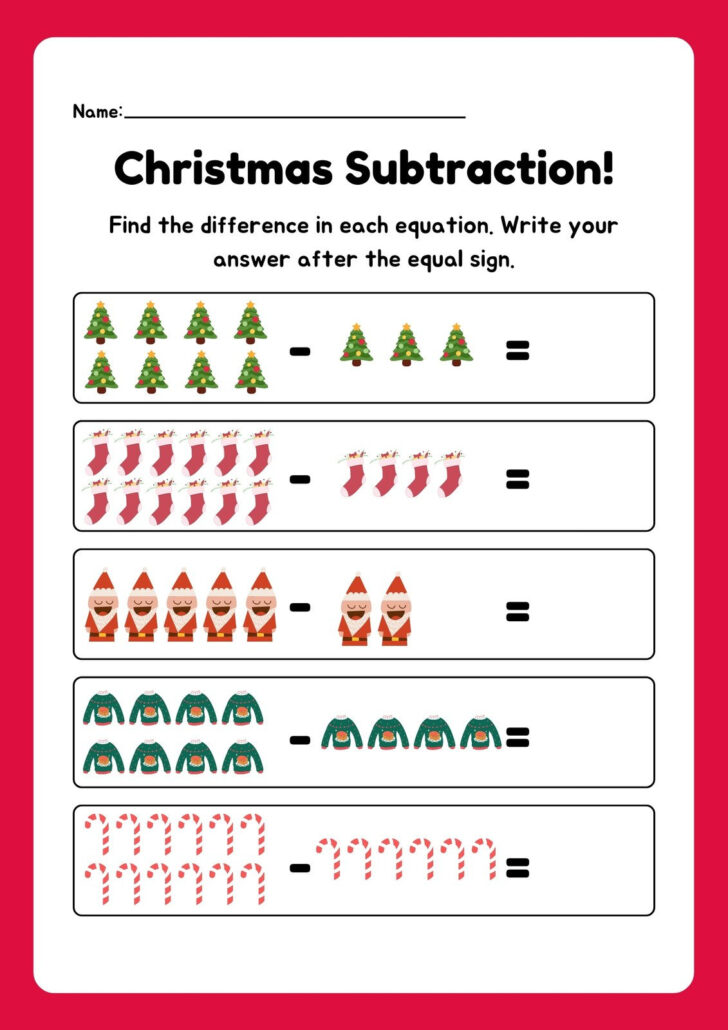 Free Christmas Subtraction Worksheets Free Christmas Subtraction Worksheets