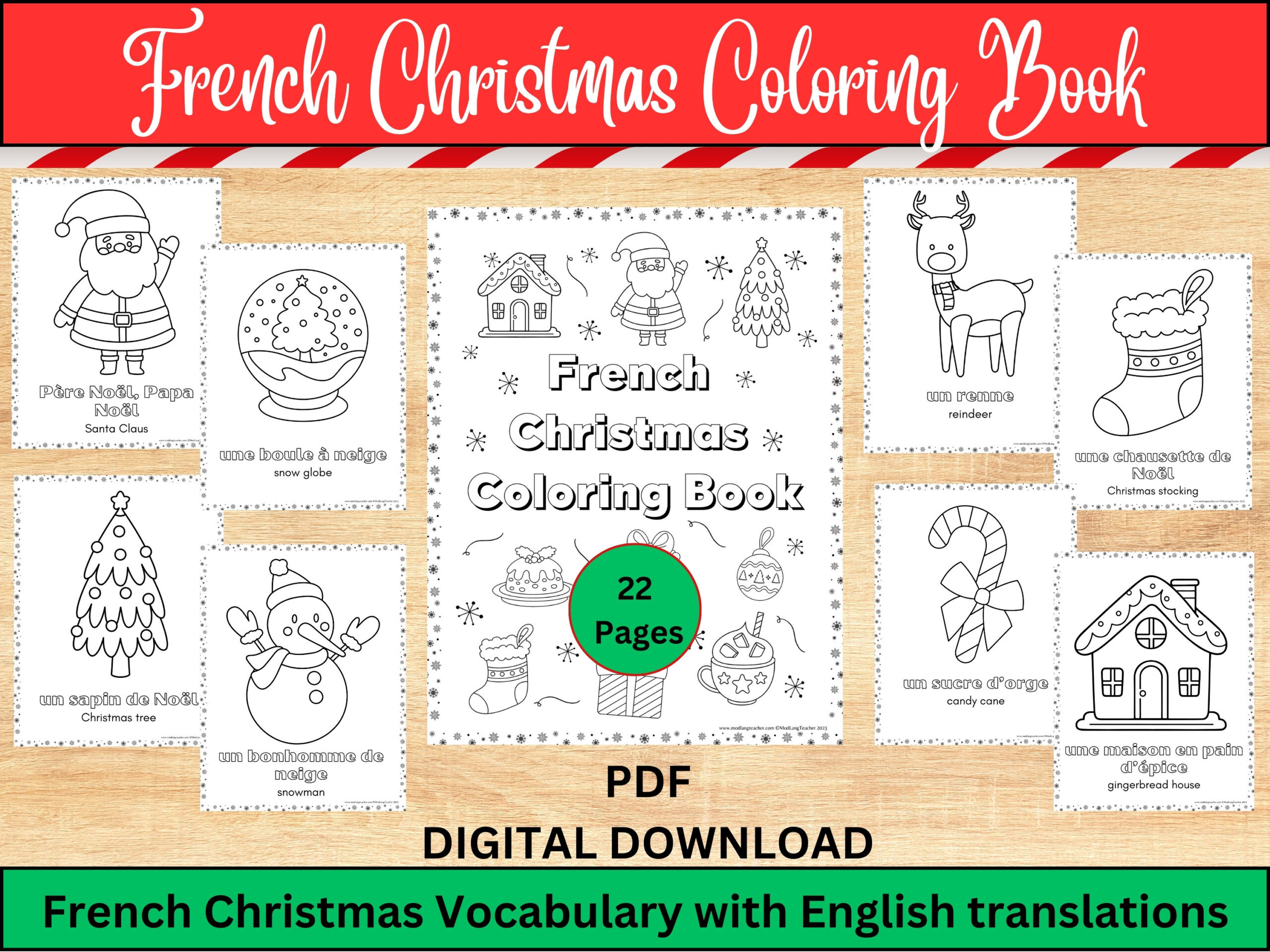 French And English Christmas Coloring Book, Bilingual Christmas in French Christmas Colouring Worksheets