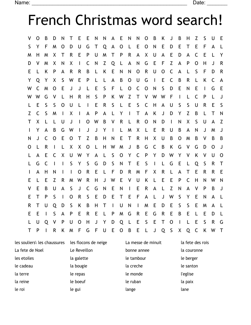 French Christmas Word Search! - Wordmint for Free French Christmas Worksheets