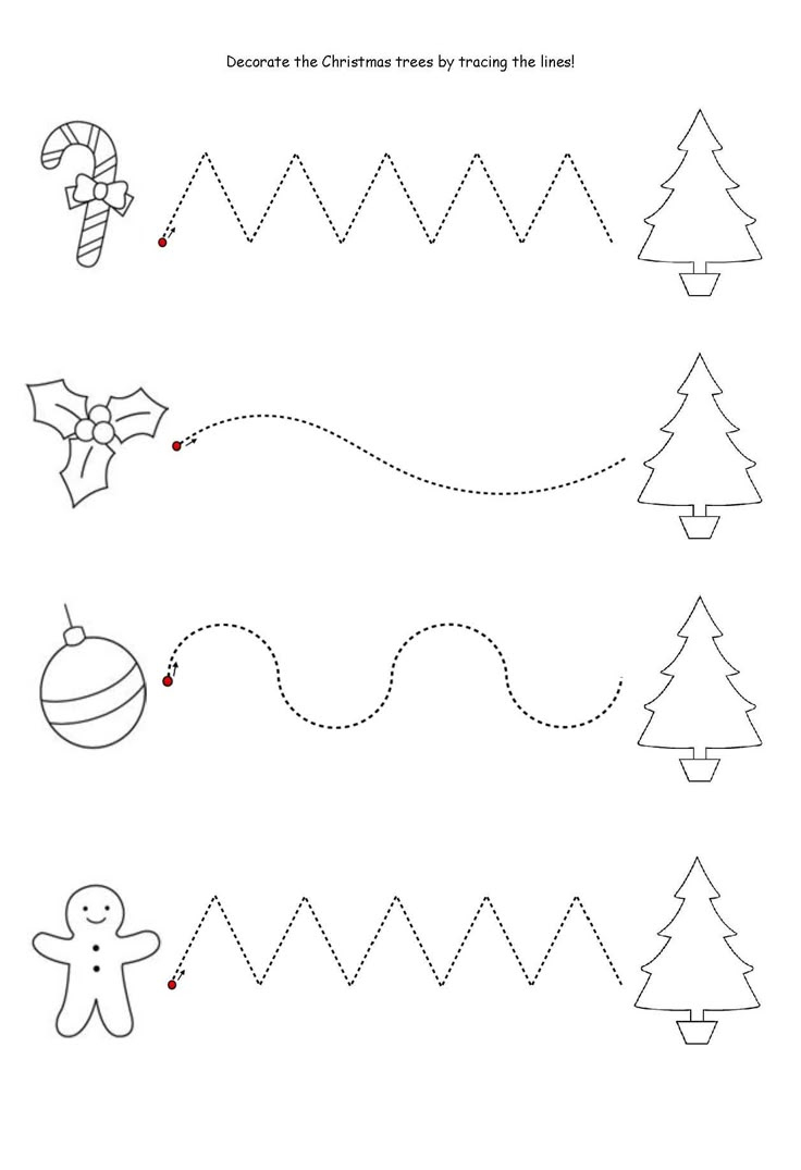 Get The Kids Tracing Lines To Match The Decoration To The Tree with Christmas Line Tracing Worksheets