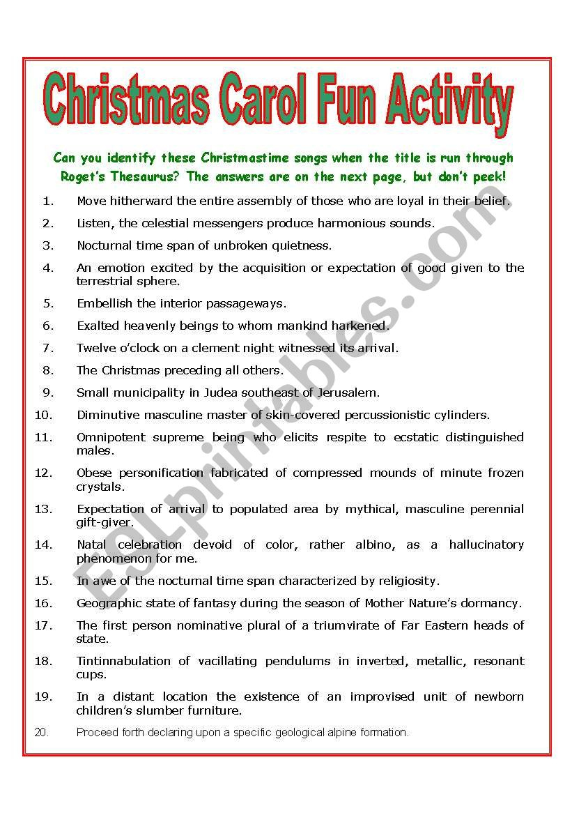 Guess The Christmas Carol: Worksheet &amp;amp; Charades - Teach Beside Me within Guess The Christmas Carol Worksheets Answers