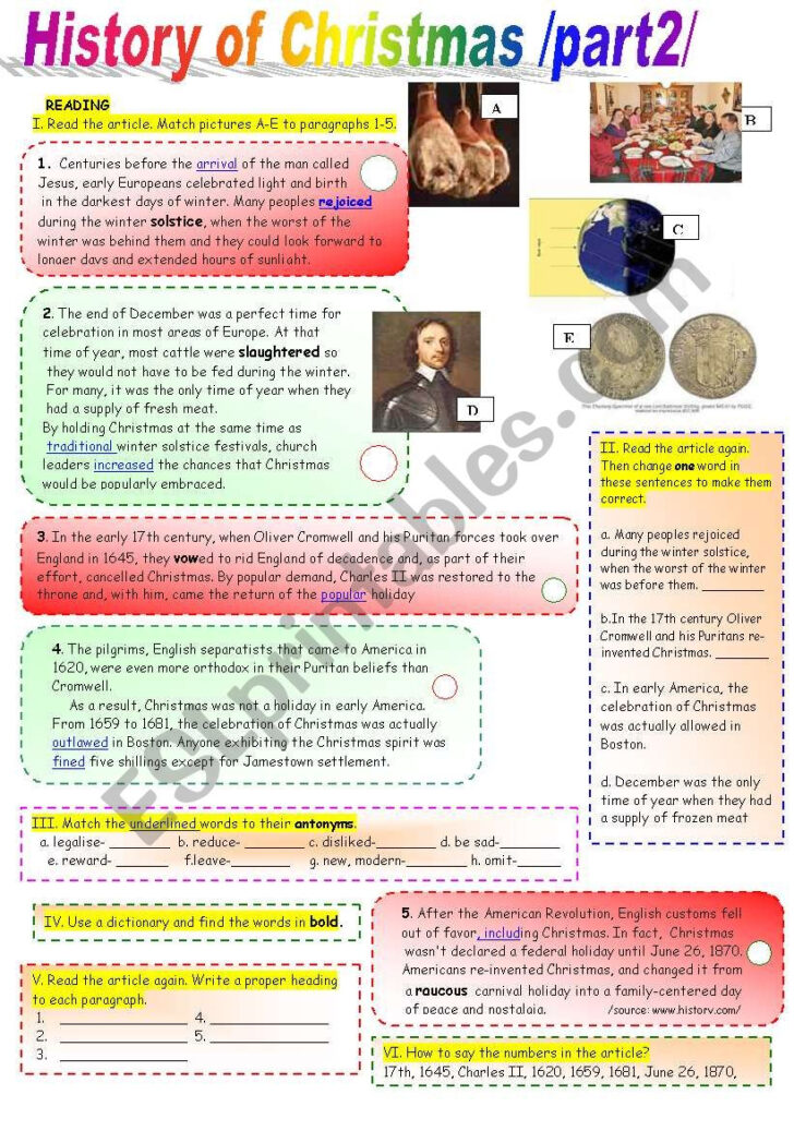 History of Christmas Carols Worksheets History of Christmas Carols Worksheets
