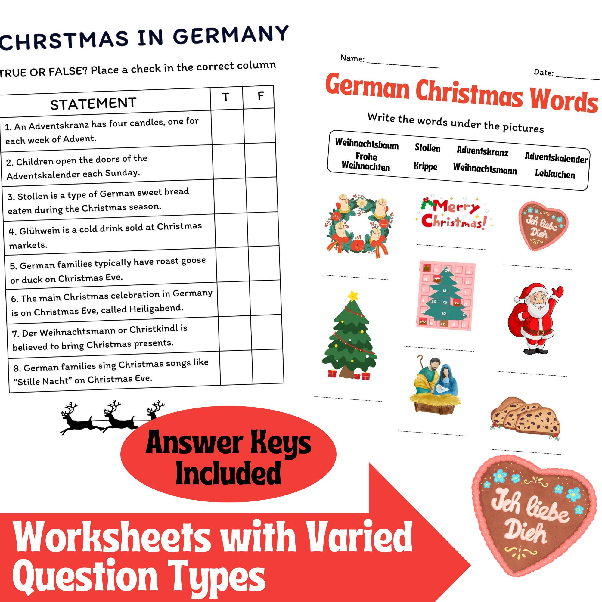 Holidays In Germany - Christmas - Reading Comprehension in Bank On It Worksheets Christmas Answers