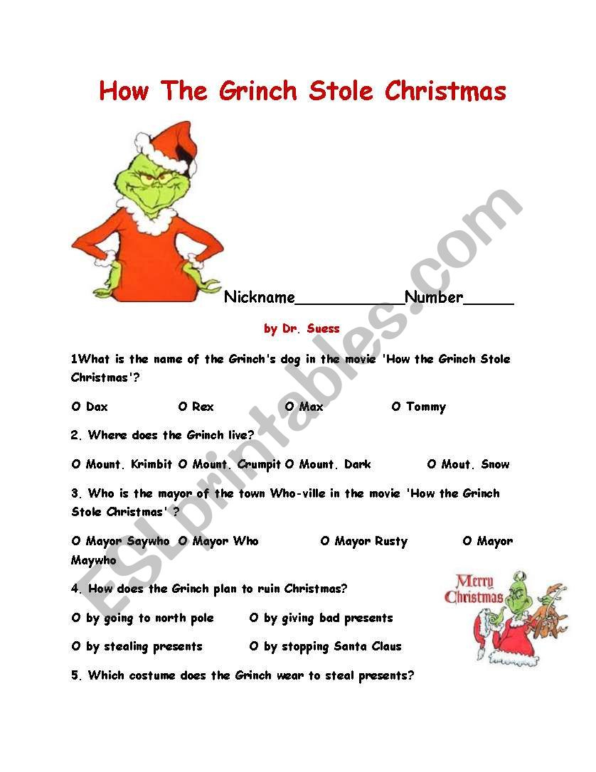 How The Grinch Stole Christma - Esl Worksheetajarnglyn regarding How the Grinch Stole Christmas Worksheets Kindergarten