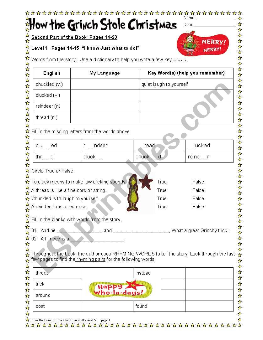 How The Grinch Stole Christmas Part 2/6 - Esl Worksheetdturner in How the Grinch Stole Christmas Worksheets