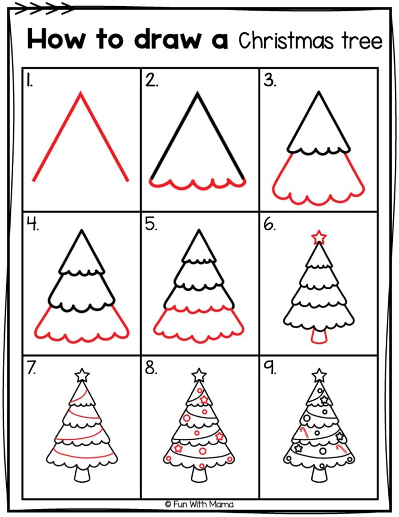 How To Draw A Christmas Tree - Fun With Mama with regard to Christmas Tree Guidance Worksheets