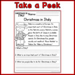 K 2 Reading Comprehension Passages, Christmas In Italy Worksheets Inside 2Nd Grade Christmas Reading Comprehension Worksheets