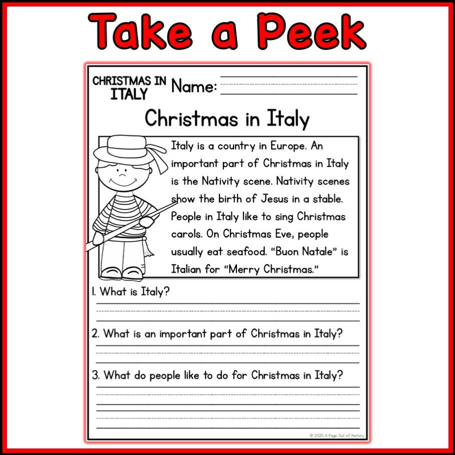 K-2 Reading Comprehension Passages, Christmas In Italy Worksheets inside 2Nd Grade Christmas Reading Comprehension Worksheets