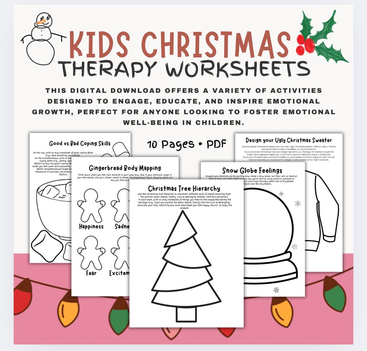 Kids Christmas Therapy Worksheets: Emotional Check-In Activities throughout Christmas Mental Health Worksheets