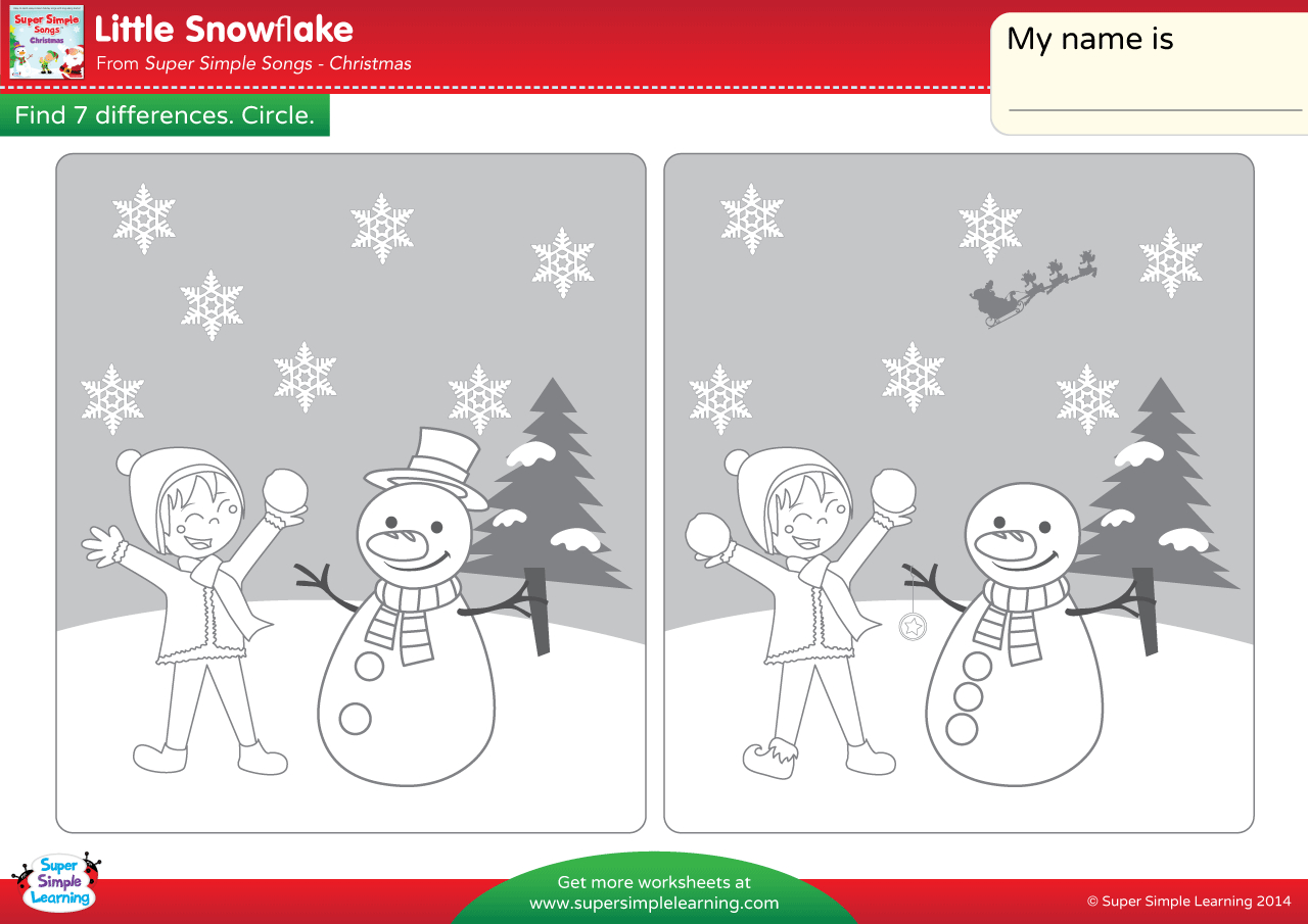 Little Snowflake Worksheet - Find The Differences - Super Simple within Christmas Spot the Difference Worksheets