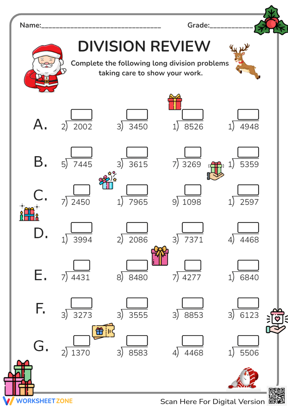 Long Division Worksheets regarding Christmas Long Division Worksheets