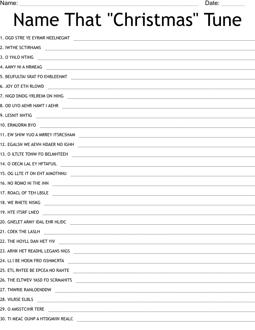 Name That &amp;quot;Christmas&amp;quot; Tune Word Scramble - Wordmint with regard to Name That Christmas Tune Worksheets
