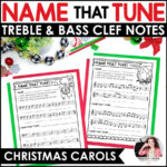 Name That Tune Christmas Music Worksheets In Treble And Bass Clef Intended For Christmas Music Name That Song Worksheets