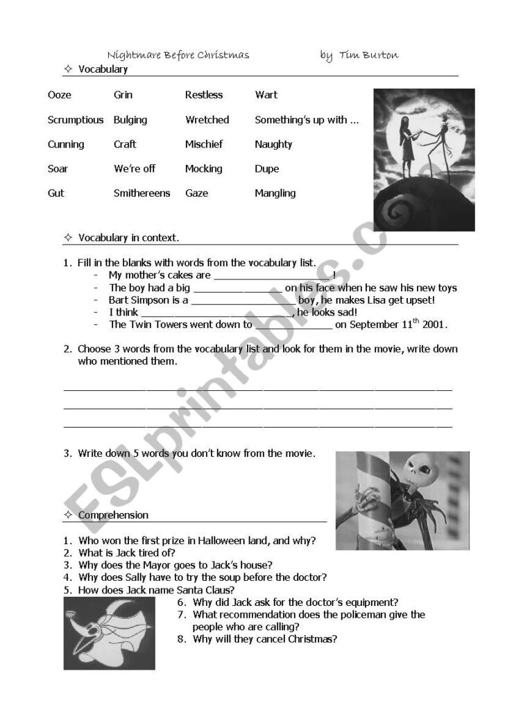 The Nightmare Before Christmas Worksheets