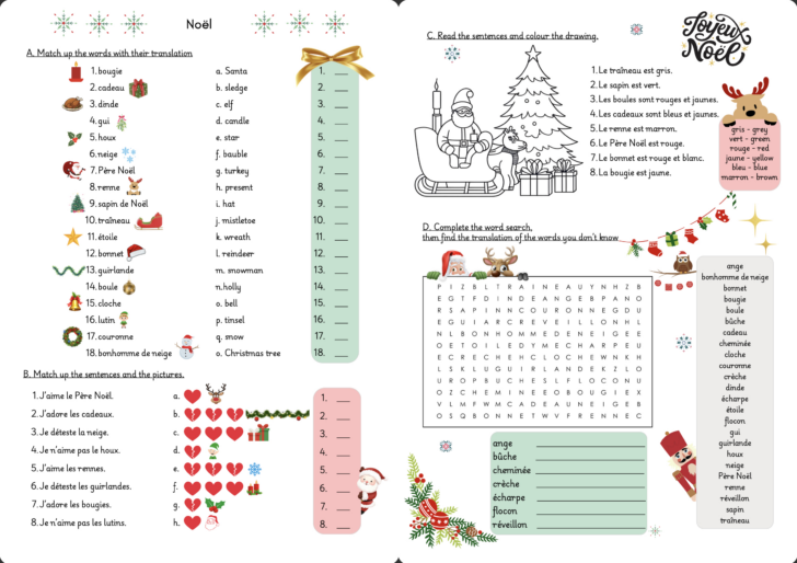 French Christmas Worksheets Free French Christmas Worksheets Free