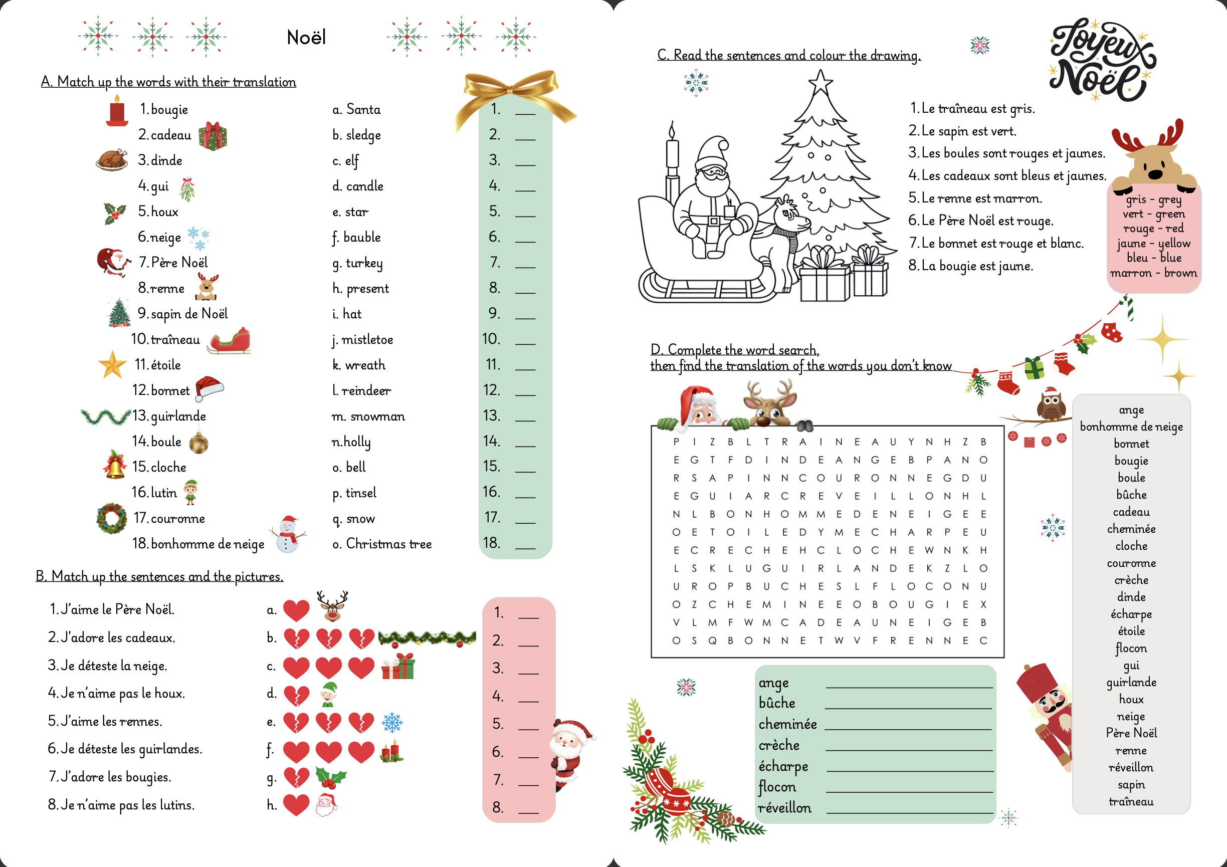 Noël – Christmas Vocabulary In French – Ks3 Worksheet | Teaching with regard to French Christmas Worksheets Free