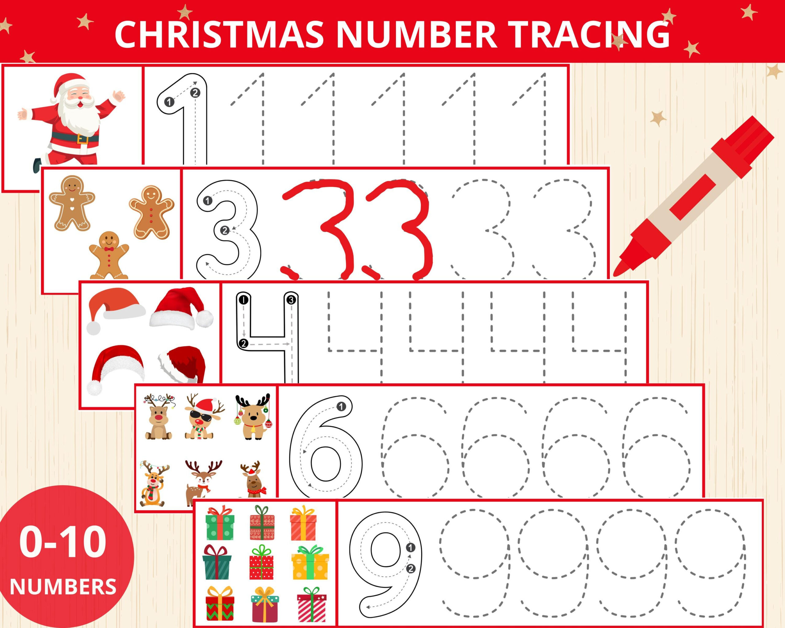 Number Tracing - Etsy Uk pertaining to Christmas Number Tracing Worksheets