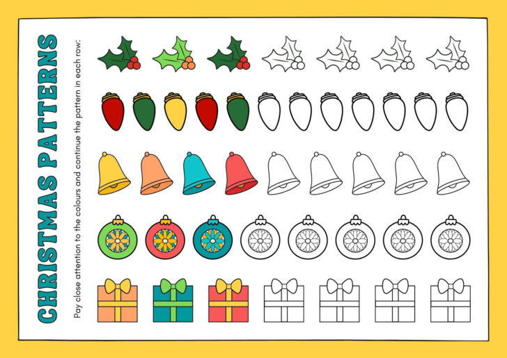 Christmas Pattern Worksheets For Kindergarten