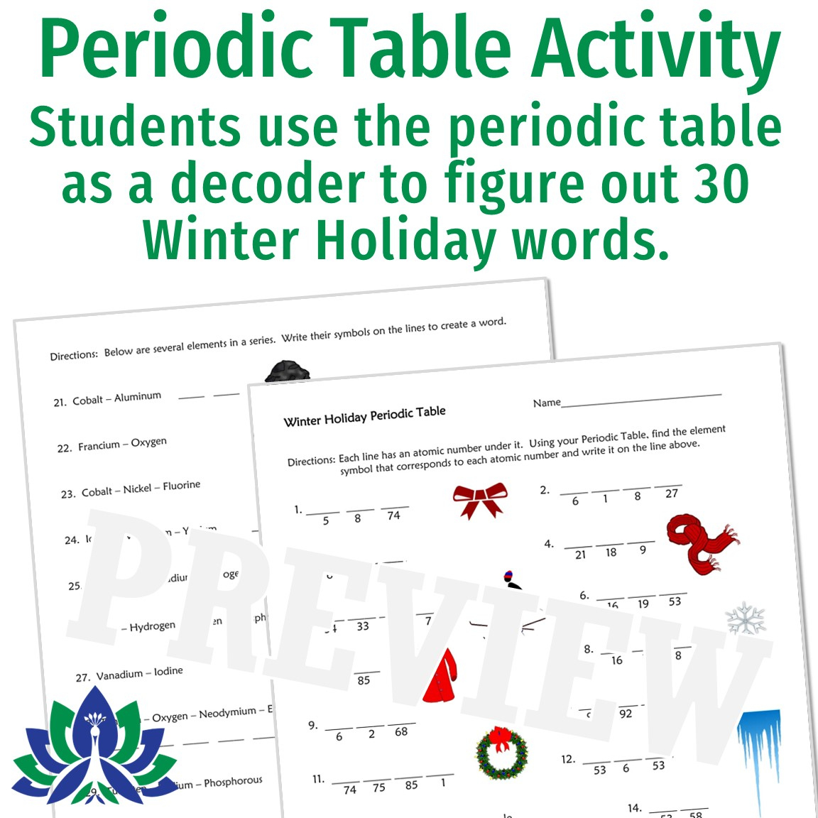 Periodic Table Holiday Christmas Science Worksheet - Flying Colors for Christmas Chemistry Worksheets Answers