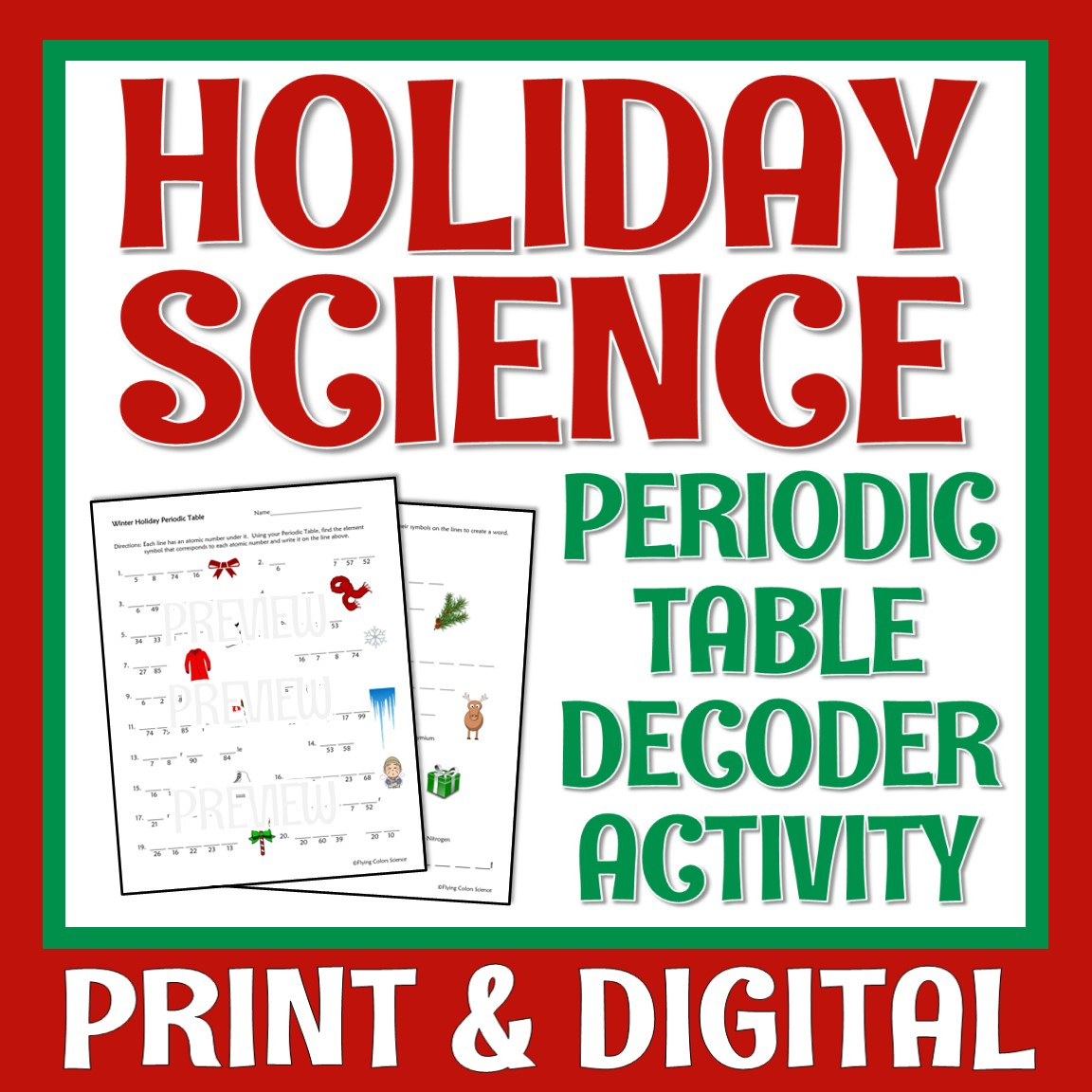 Periodic Table Holiday Christmas Science Worksheet - Flying Colors with Christmas Chemistry Worksheets Answers