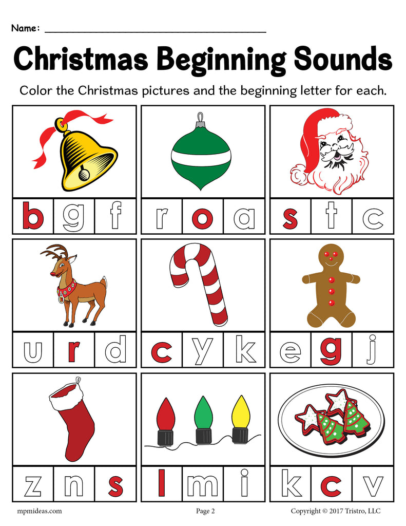 Printable Christmas Beginning Sounds Worksheet! - Worksheets Library for Kindergarten Christmas Phonics Worksheets