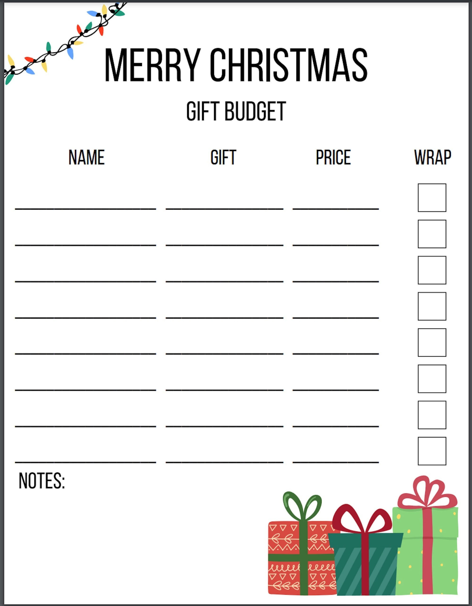 Printable Christmas Budget | Download | Gift Planner | Pdf File for Christmas List Budget Worksheets
