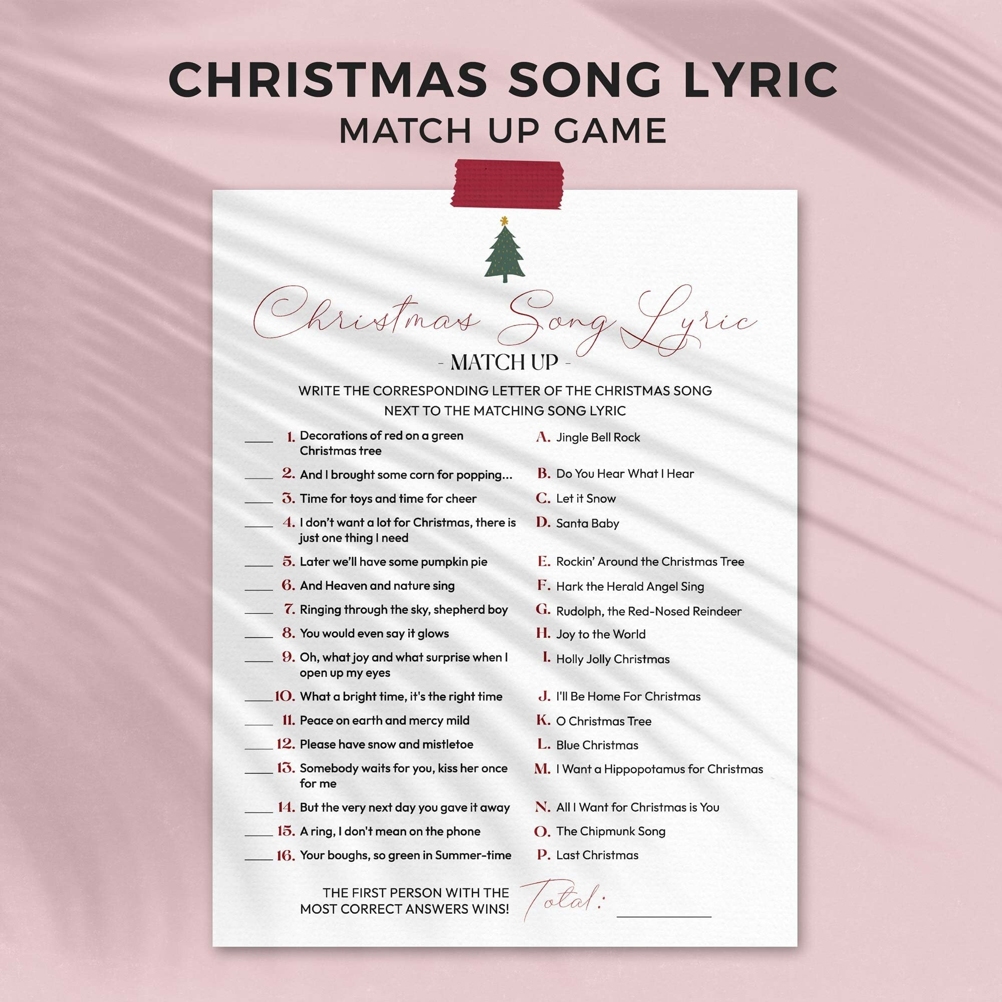 Printable Christmas Song Lyric Match Up Game | Xmas Music Quiz For with Christmas Song Challenge Worksheets