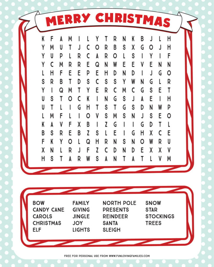 Free Christmas Word Search Worksheets