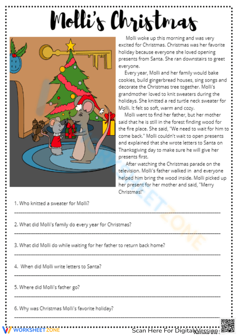 Printable Christmas Worksheets throughout Christmas Story Reading Comprehension Worksheets